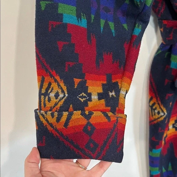 Pendleton Long Wool Jacket Shawl Collar Robe in Chief Joseph Aztec Design - Picture 5 of 16